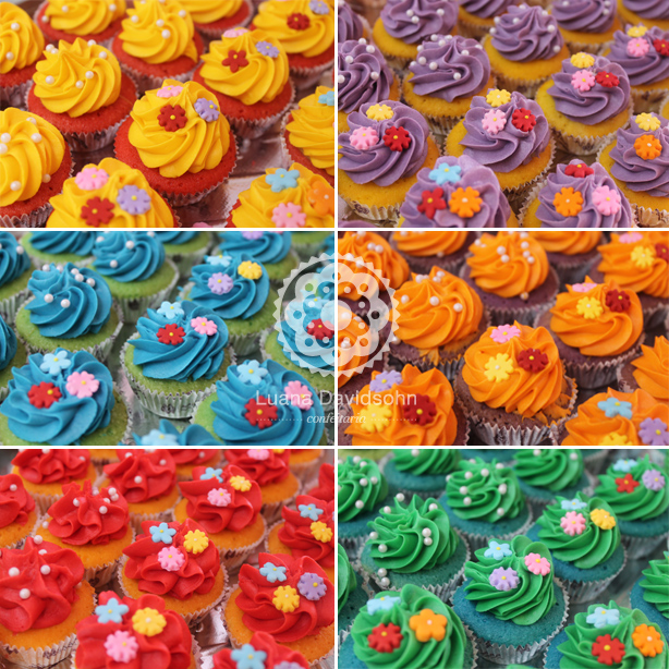 Cupcakes e Flores Coloridas | Confeitaria da Luana